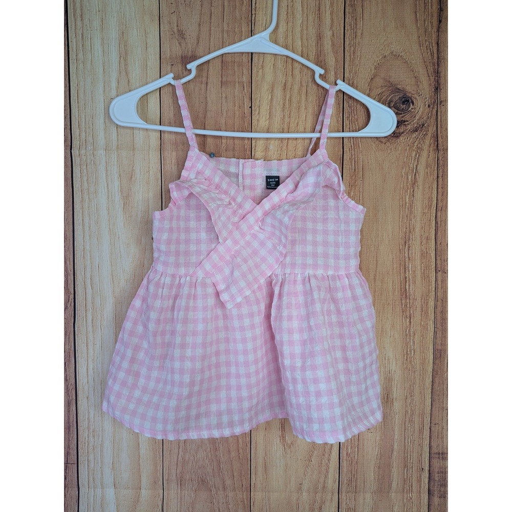 SHEIN Kids Girls Pink Gingham Ruffle Top Size 9Y